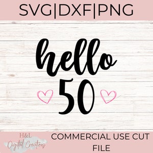 Hello fifty svg, Fifty svg, Birthday svg, 50th birthday svg, Fiftieth birthday, Hello 50 svg, svg, png, dxf