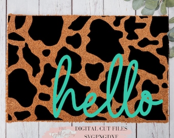 Hello doormat svg, Hello svg, Cow print svg, Welcome mat svg,  svg, png, dxf