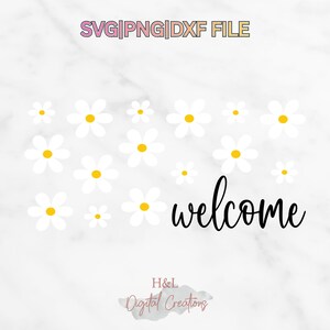 Daisy Welcome Doormat svg, Floral Welcome Mat svg, Spring Door Mat svg, Welcome Sign png, Cricut dxf Cut File, Porch Decor