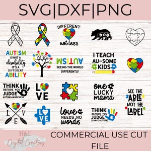 19 Autism bundle svg, Autism awareness svg, Puzzle svg, Autism png, Autism quotes svg, Autism mom, svg, png, dxf