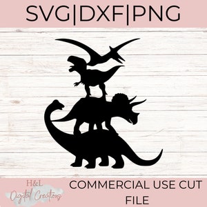 Stacked Dinosaur Silhouette SVG: Trex, Brontosaurus, Pterodactyl (Digital Files)
