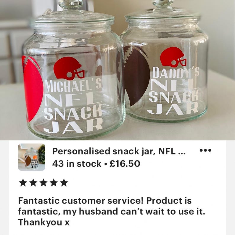 Personalised snack jar, NFL gifts, Patriots gifts for men, American football gift, NFL gift idea, stocking fillers men, Christmas gift for image 3