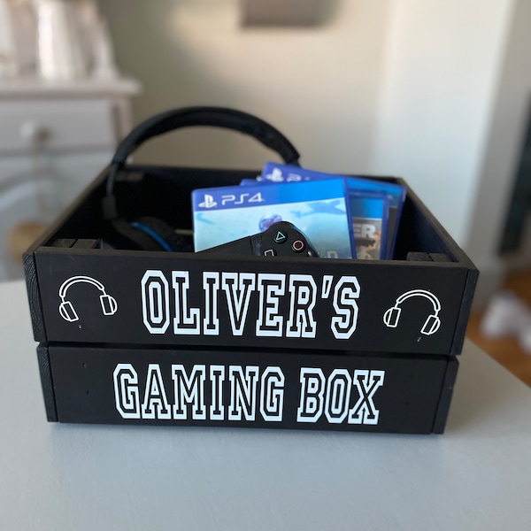 Black gaming storage box for games gift for teenage boys gaming gift for boy Christmas gift for gamer gifts personalised crate name gifts