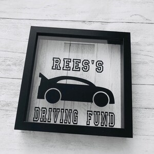 Personalised money box frame, savings frame, driving lessons fund, Christmas gift for teenager, Christmas gifts for teenage boys, birthday