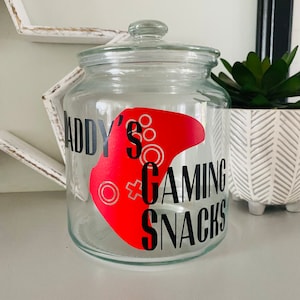 Treat jar, personalised snack jar, gamer gifts for him, birthday gift for dad from kids, father's day gift for dad, gaming gifts for men