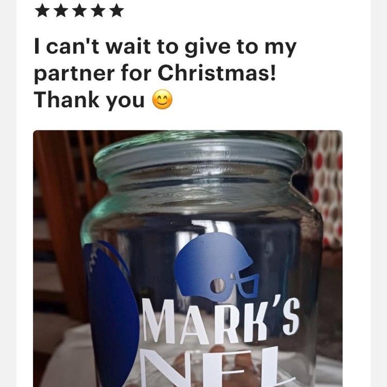 Personalised snack jar, NFL gifts, American football gift, NFL gift idea, personalised Christmas gift, stocking filler teens, Christmas gift image 13