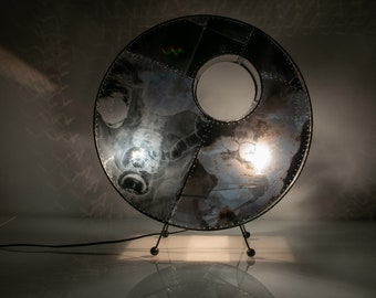 table or floor round lamp with x-ray of guts, housewarming gift for dark home, scary light shade, wedding with macabre wife and husband OOAK