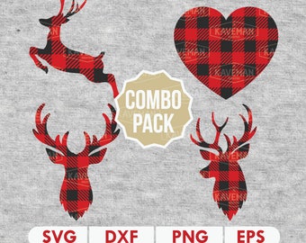 Buffalo Plaid Deer Combo Pack SVG DXF Silhouette Cameo Cricut Cut File