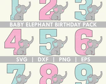 Éléphant d’anniversaire Pack SVG DXF Silhouette Cameo coupe Cricut fichier