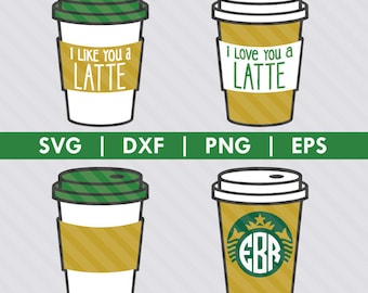 Tasse à café je vous aime un fichier Latte monogramme SVG DXF Silhouette Cameo coupe Cricut