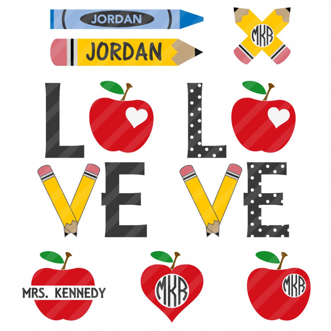 School Teacher Classroom Student SVG DXF Monogram Pack - Etsy