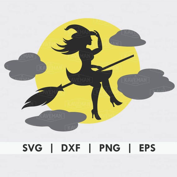 Download Witch On Broom Halloween Moon SVG DXF Silhouette Cameo ...