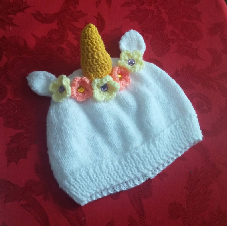 Crochet White Unicorn Hat With Flowers Flower Unicorn Knit Hat Baby Child Adult Unicorn Hat Flower Crown Halloween Costume