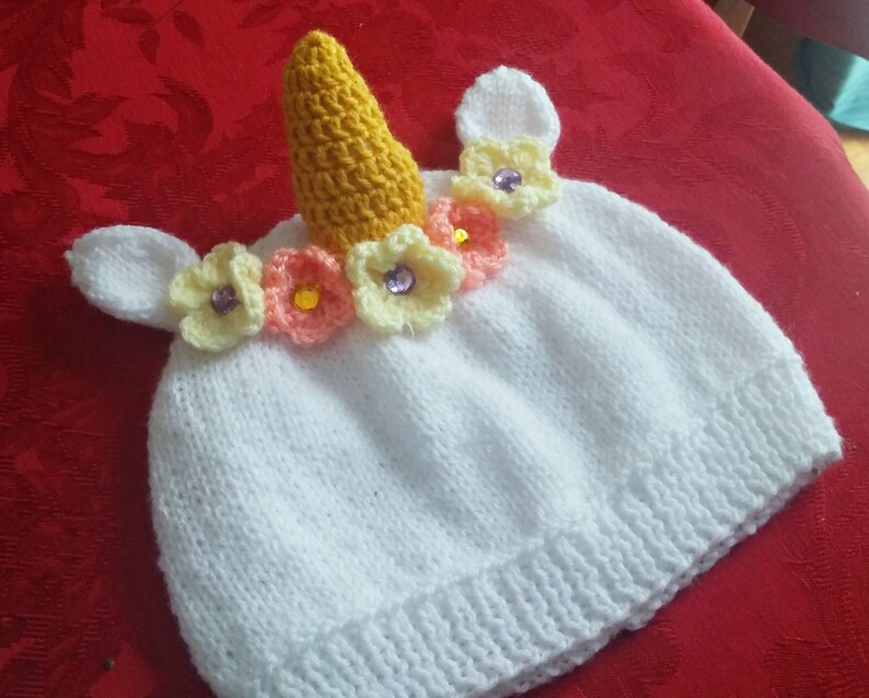 Crochet White Unicorn Hat With Flowers Flower Unicorn Knit Hat Baby Child Adult Unicorn Hat Flower Crown Halloween Costume