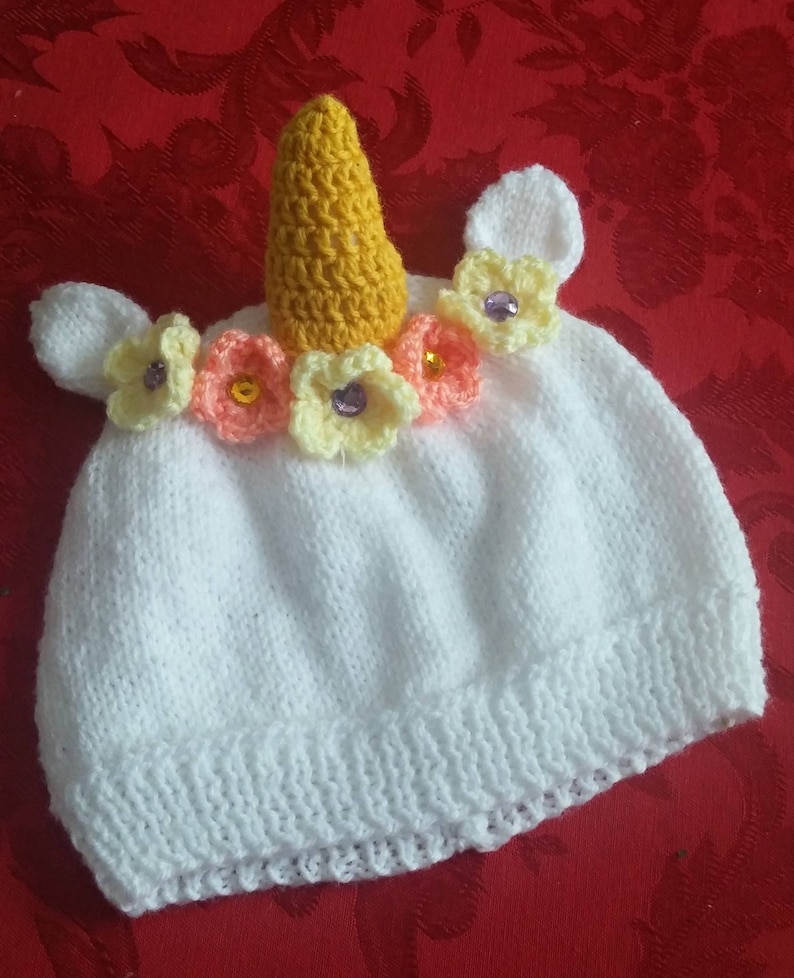 Crochet White Unicorn Hat With Flowers Flower Unicorn Knit Hat Baby Child Adult Unicorn Hat Flower Crown Halloween Costume