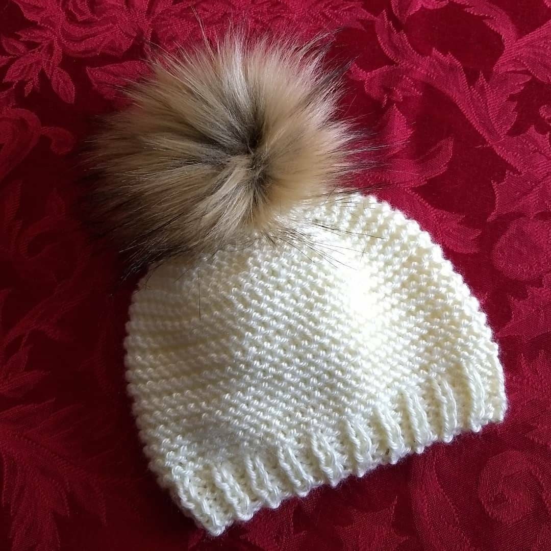 Cream Knit Hat. off White Knit Hat With Faux Fur Pom Pom. Knit Etsy