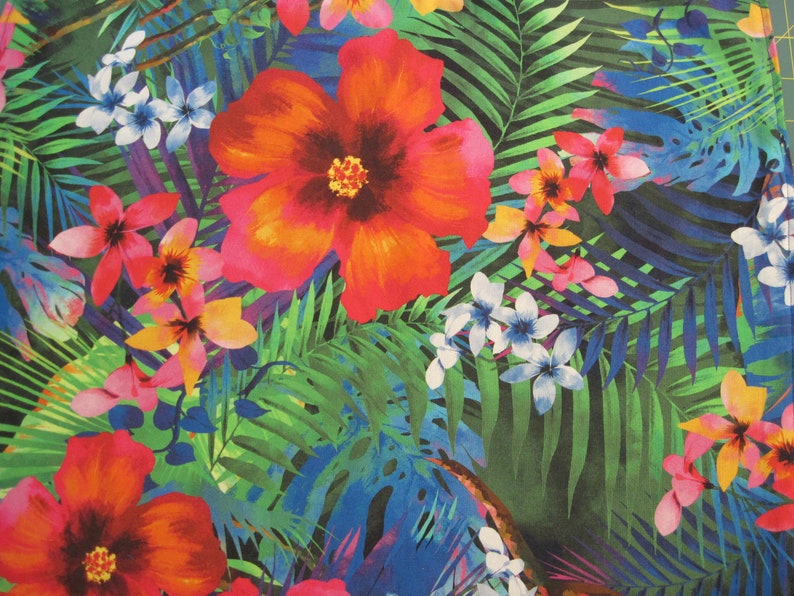 clothes protector Adult bib beautiful and colorful tropical flowers lined with royal blue! nursing home bib fancy bib