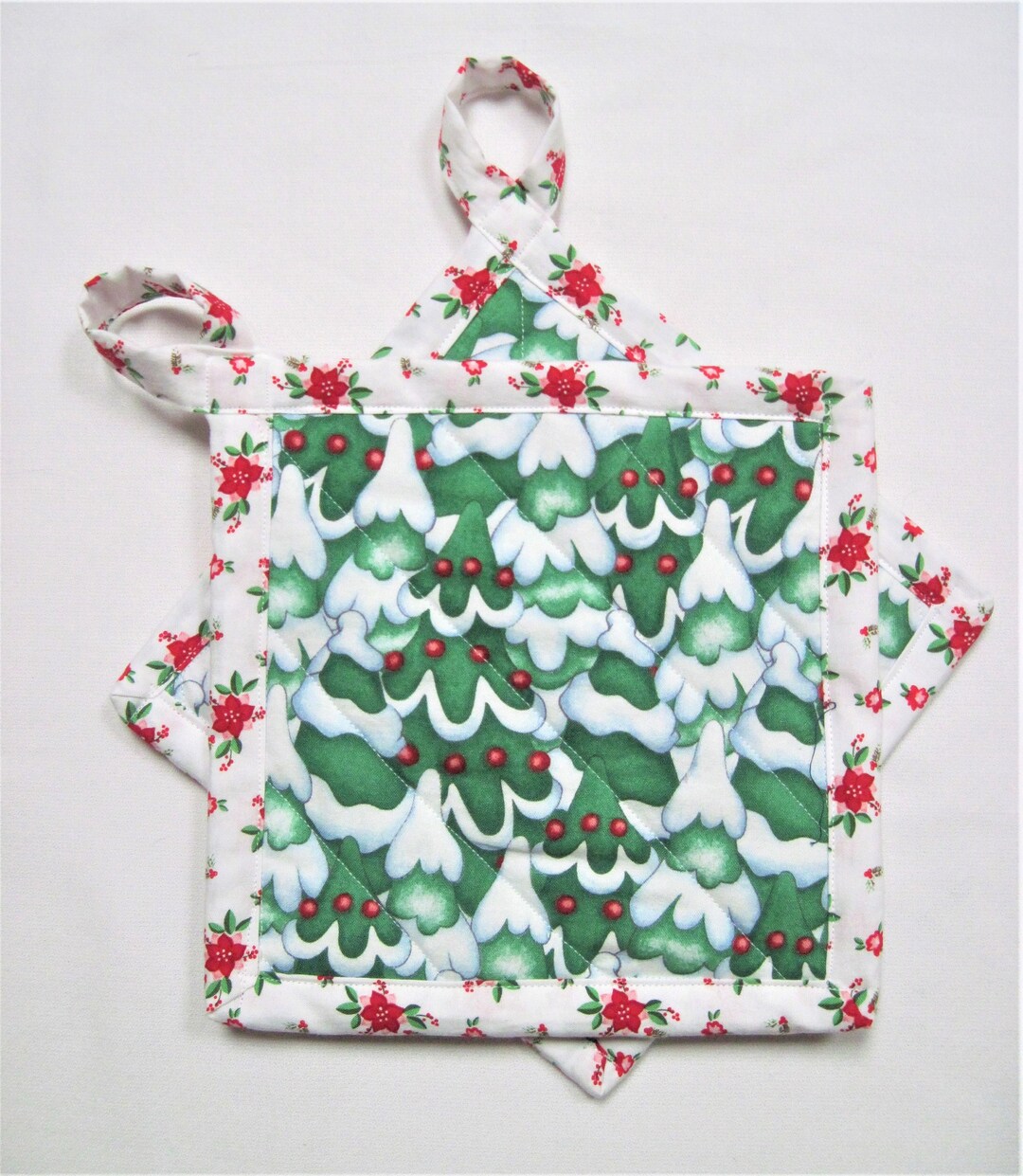 Set of Two, Christmas Tree Potholders, Holiday Quilted Potholders, Xmas