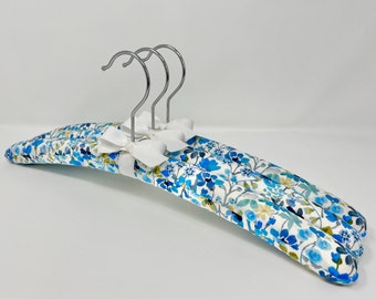 Blue and White Floral Hangers, Liberty of London fabric, Hostess Gift, Teacher Gift, Bridesmaid Gift, Garden Wedding, Mother's Day, Set of 3