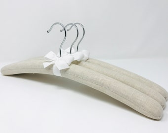 Flax Linen Hangers, Padded Hangers, Bridesmaid's Hangers, Ladies' Hangers, Natural Linen, Fabric Hangers, Hostess Gift, Set of 3