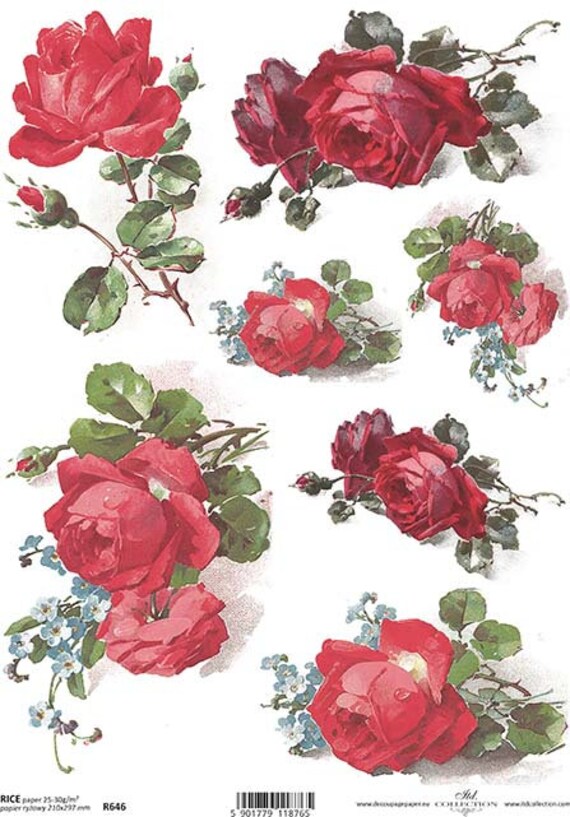 Rice paper R0646 2 pieces for decoupage and napkin technique flowers roses red roses