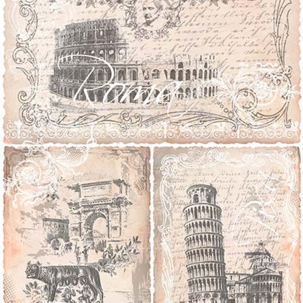Reispapier **R0215 (2Stück) für Decoupage und Serviettentechnik - Der schiefe Turm von Pisa, Wand-und Möbeltattoo...