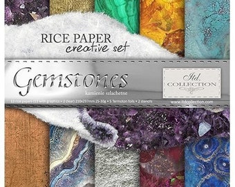 Gemstones, rice paper creative set RS020, gemstones: gold, agate, amethyst, malachite, turquoise, silver, amber...