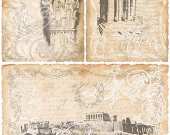 Rice paper **R0216 (2 pieces) for decoupage and napkin technique - ornaments, writings, historical buildings...