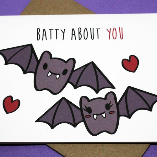 Batty About You Cute Punny Valentine's Day Halloween Love Romance Funny Greeting Card