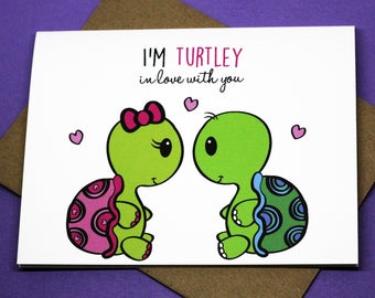I'm Turtely In Love With You Cute Funny Turtles Romance Punny Greeting Card
