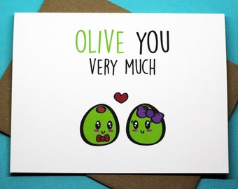 Olive You Cute Funny Friendship Romance Valentine's Day Birthday Punny Funny Greeting Card