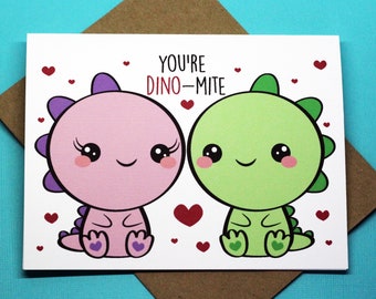 You Are Dino-Mite Dinosaur Romance Anniversary Valentine's Day Birthday Funny Cute Friendship Punny Greeting Card