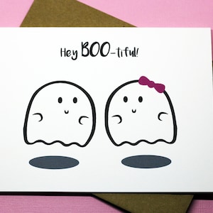 Hey Boo-tiful! Adorable Ghost Romance Friendship Bestie Punny Happy Halloween Boo Spooky Love Note Valentine's Day Greeting Card