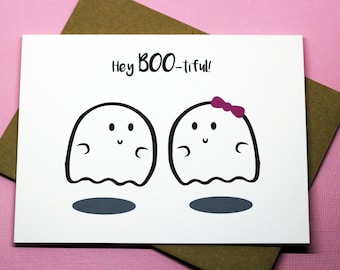 Hey Boo-tiful! Adorable Ghost Romance Friendship Bestie Punny Happy Halloween Boo Spooky Love Note Valentine's Day Greeting Card