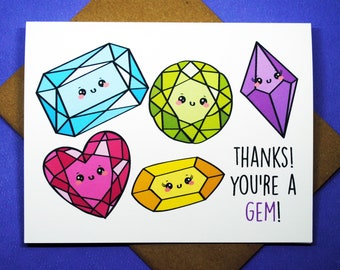 Thanks You're A Gem Diamond Adorable Friendship Bestie BFF Just Because Punny Greeting Card