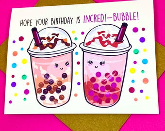 Hope Your Birthday is Incredi-Bubble Boba Tea Funny Happy Birthday Punny Celebration Bday Greeting Card