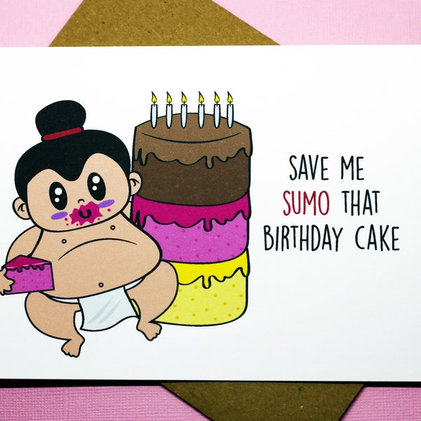 Save me Sumo That Birthday Cake Cute Japan Sumo Wrestler Happy Birthday Punny Friendship Cake Celebration Greeting Card