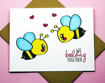 We Beelong Together Valentine's Day Funny Bees Cute Romance Love Friendship Punny Greeting Card