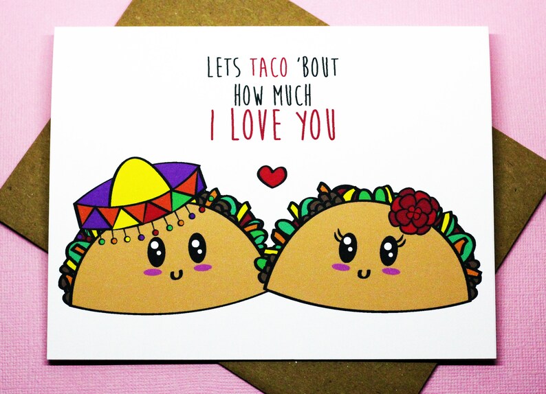 Let's Taco 'Bout How Much I Love You Punny Taco Fiesta Romance Friendship Valentine's Day Love Greeting Card afbeelding 1