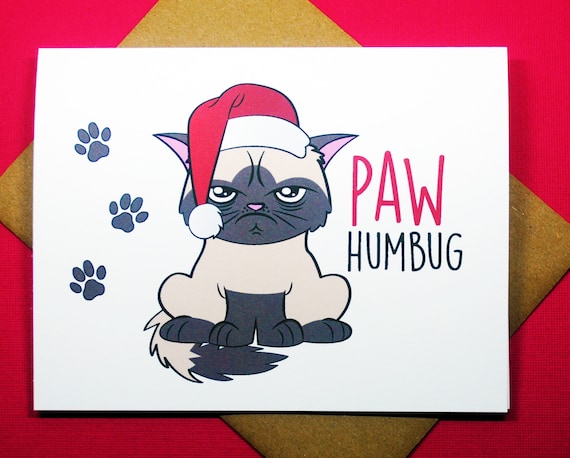 Paw Humbug Grumpy Siamese Cat Punny Let It Snow Bah Humbug Funny Seasonal  Merry Christmas Holiday Greeting Card - Etsy