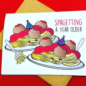 Spaghetting A Year Older Funny Spaghetti And Meatballs Pasta Lover Happy Birthday Greeting Card