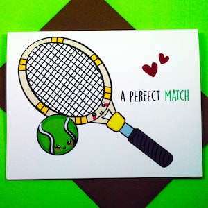 A Perfect Match Tennis Romance Tennis Ball Racket Sports Punny Funny Love Valentine's Day Happy Anniversary Greeting Card