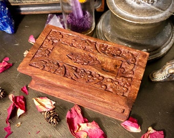 Vintage Jewelry Box | Hand Carved | Floral Book | Wooden Box | Witchy Trinket Box