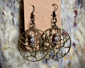Owl Tree Earrings | Handmade | Whimsical | Forest | Branch Earrings