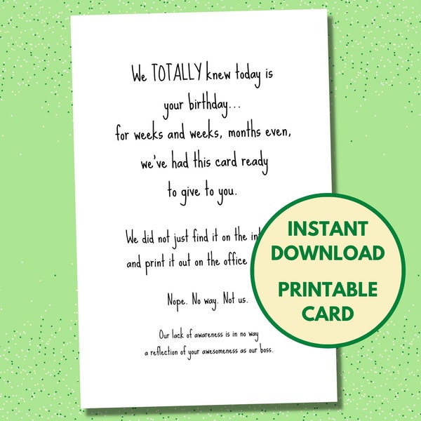 Printable funny boss birthday card from team / Instant download pdf / Last minute digital card / Fast & easy!