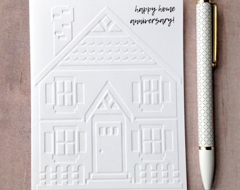 Set of 10 happy home anniversary cards for realtors / Handmade & embossed, blank inside with envelopes / Real estate marketing idea