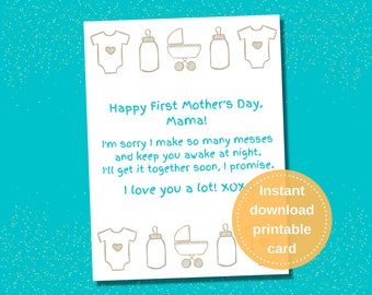 Première carte imprimable pour la fête des mères de bébé / Téléchargement instantané au format PDF / Carte amusante pour une nouvelle maman amie / Carte de dernière minute facile, rapide et rapide !