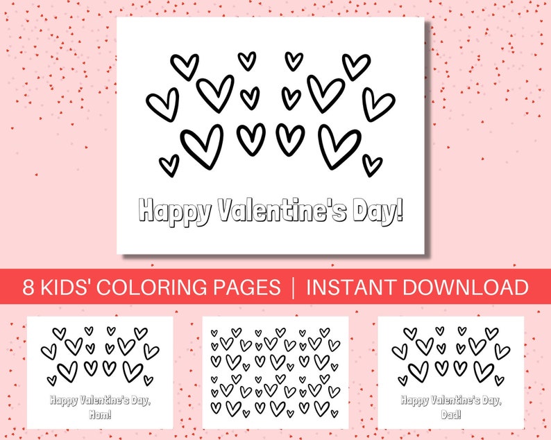 Printable Kids Valentines Day Coloring Pages for Family mom | Etsy