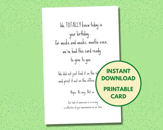 Printable Funny Boss Birthday Card From Team / Instant - Etsy