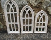 Mix-N-Match White Gothic Architectural Arched Church Window, Primitive Farmhouse Wood Window, Shabby Wall Decor
